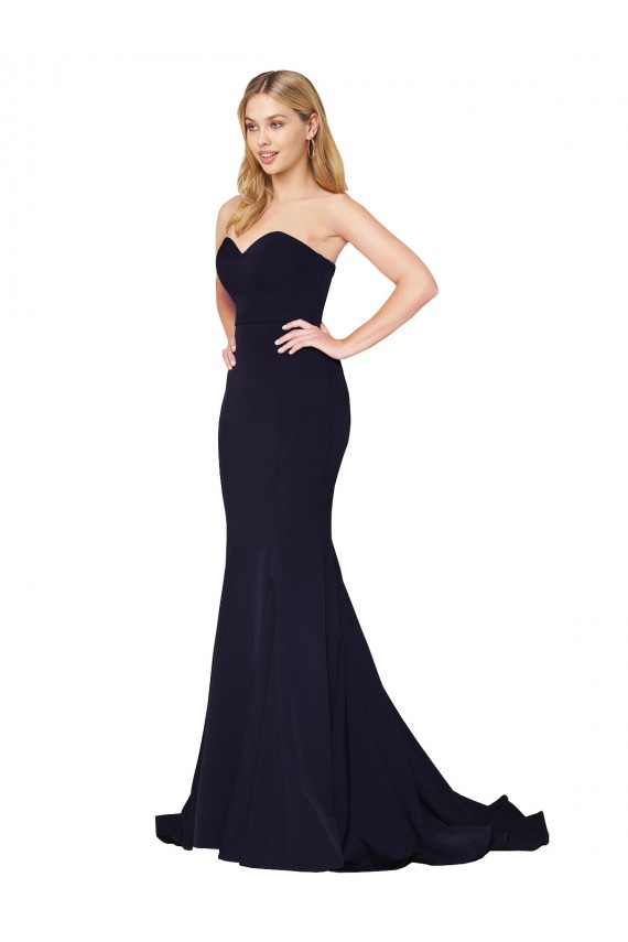 Stretch Crepe High Neck Mermaid Dark Navy Prom Dress Canada Factory