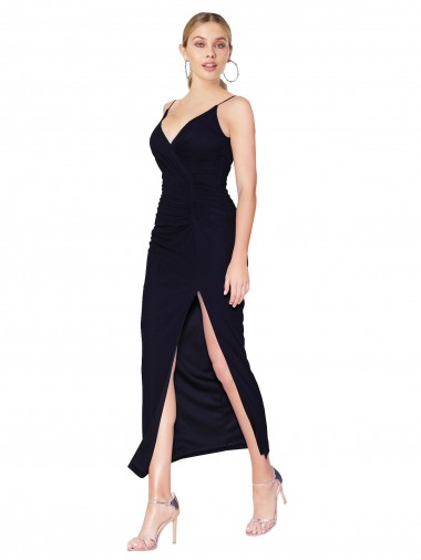 Soft Chiffon High Neck Knee Length Mermaid Dark Navy Prom Dress Canada Factory
