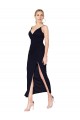 Soft Chiffon High Neck Knee Length Mermaid Dark Navy Prom Dress Canada Factory