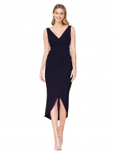 Stretch Crepe High Neck Mermaid Dark Navy High Low Prom Dress Canada Factory