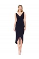 Stretch Crepe High Neck Mermaid Dark Navy High Low Prom Dress Canada Factory