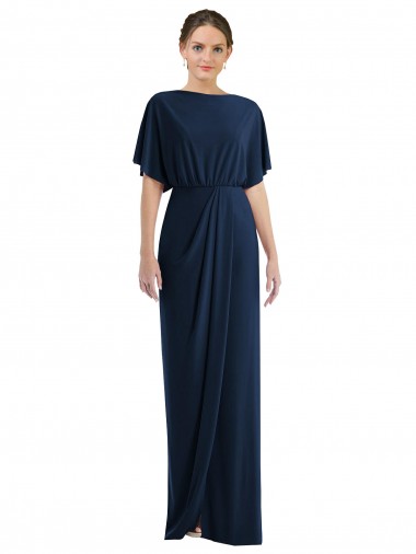 Spandex Bateau Neck Open Back Sheath Dark Navy Prom Dress Canada Factory
