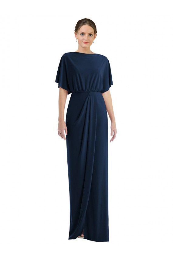 Spandex Bateau Neck Open Back Sheath Dark Navy Prom Dress Canada Factory