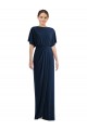 Spandex Bateau Neck Open Back Sheath Dark Navy Prom Dress Canada Factory