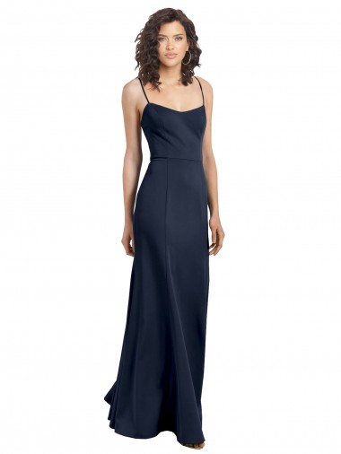 Stretch Crepe Scoop Neck Low Back Sheath Dark Navy Prom Dress Canada Factory