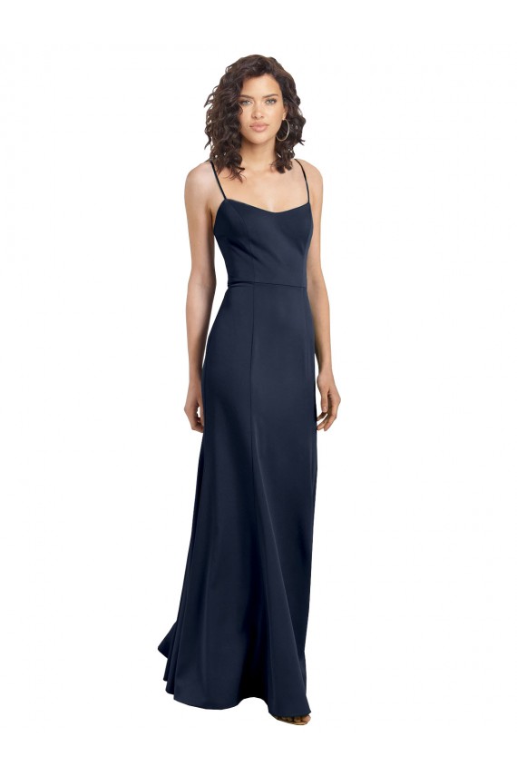 Stretch Crepe Scoop Neck Low Back Sheath Dark Navy Prom Dress Canada Factory