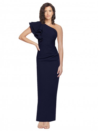 Stretch Crepe One Shoulder Sheath Dark Navy Prom Dress Canada Factory