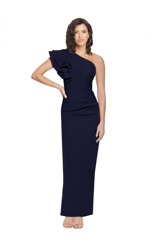 Stretch Crepe One Shoulder Sheath Dark Navy Prom Dress Canada Factory