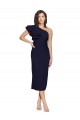 Stretch Crepe One Shoulder Midi Length Sheath Dark Navy Prom Dress Canada Factory
