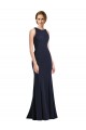 Stretch Crepe High Neck Keyhole Back Sheath Dark Navy Black Tie Prom Dress Canada Factory