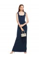 Stretch Crepe Scoop Neck Low Back Sheath Dark Navy Long Prom Dress Canada Factory