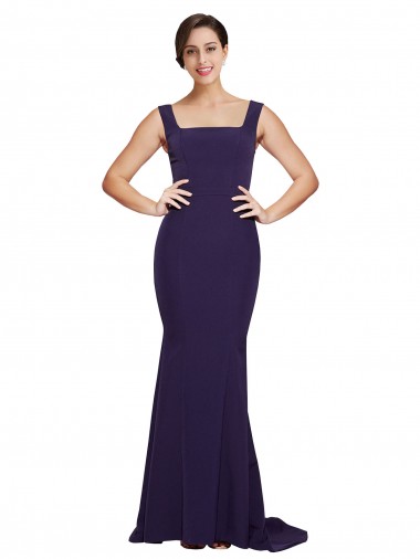 Stretch Crepe Square Neck Sheath Dark Navy Prom Dress Canada Factory