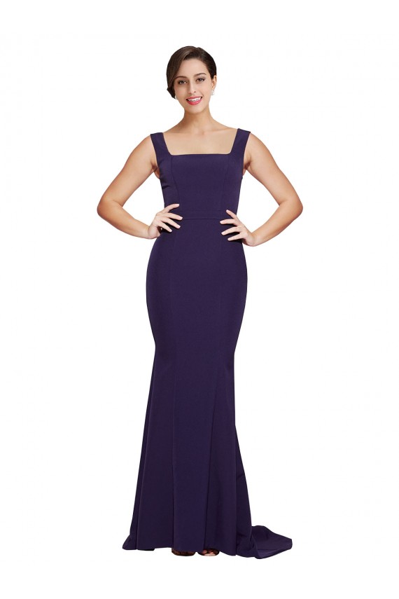 Stretch Crepe Square Neck Sheath Dark Navy Prom Dress Canada Factory