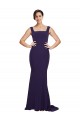 Stretch Crepe Square Neck Sheath Dark Navy Prom Dress Canada Factory