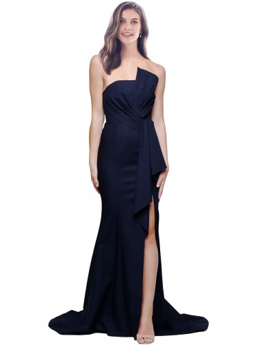 Stretch Crepe Strapless Low Back Sheath Dark Navy Prom Dress Canada Factory
