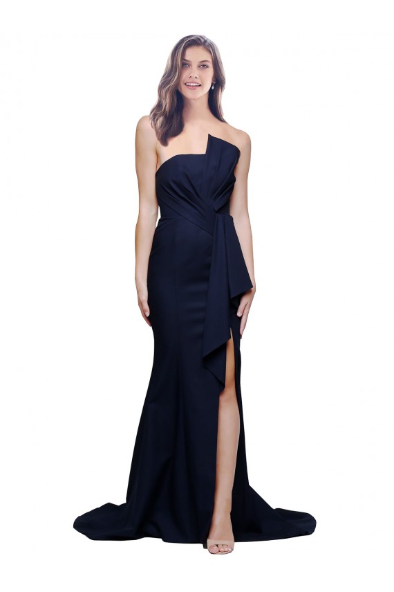 Stretch Crepe Strapless Low Back Sheath Dark Navy Prom Dress Canada Factory