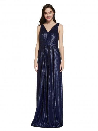 Sequin V-Neck V-Back Sheath Dark Navy Prom Dress Canada Factory