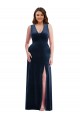 Stretch Velvet V-Neck Sheath Dark Navy Plus Size Formal Prom Dress Canada Factory