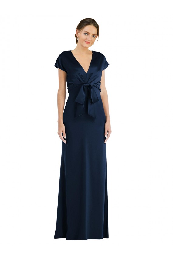 Stretch Crepe Off the Shoulder Keyhole Back Trumpet Dark Navy Prom Dress Canada Factory