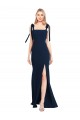 Stretch Crepe Spaghetti Straps Low Back Trumpet Dark Navy Prom Dress Canada Factory