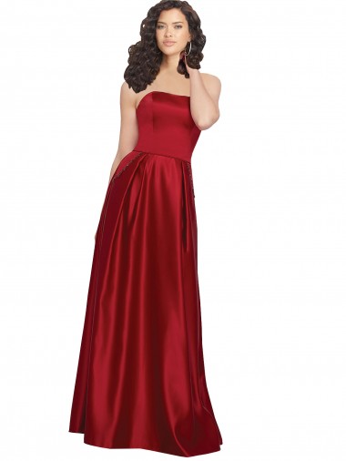 Satin Strapless A-Line Dark Red Prom Dress Canada Factory