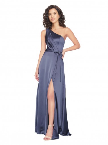 Silky Satin One Shoulder A-Line Dusk Prom Dress Canada Factory