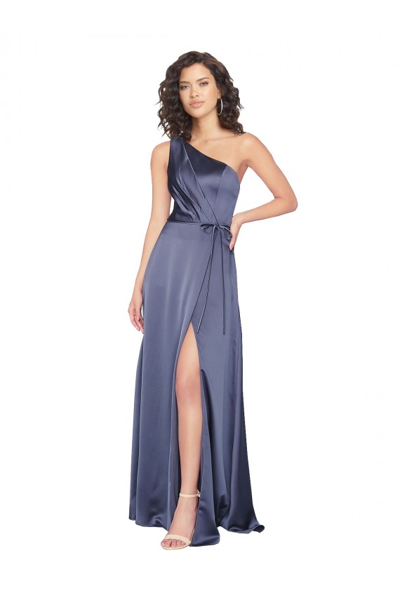 Silky Satin One Shoulder A-Line Dusk Prom Dress Canada Factory
