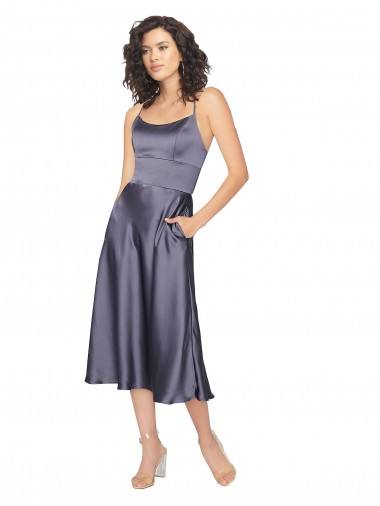 Silky Satin Scoop Neck Keyhole Back A-Line Dusk Prom Dress Canada Factory