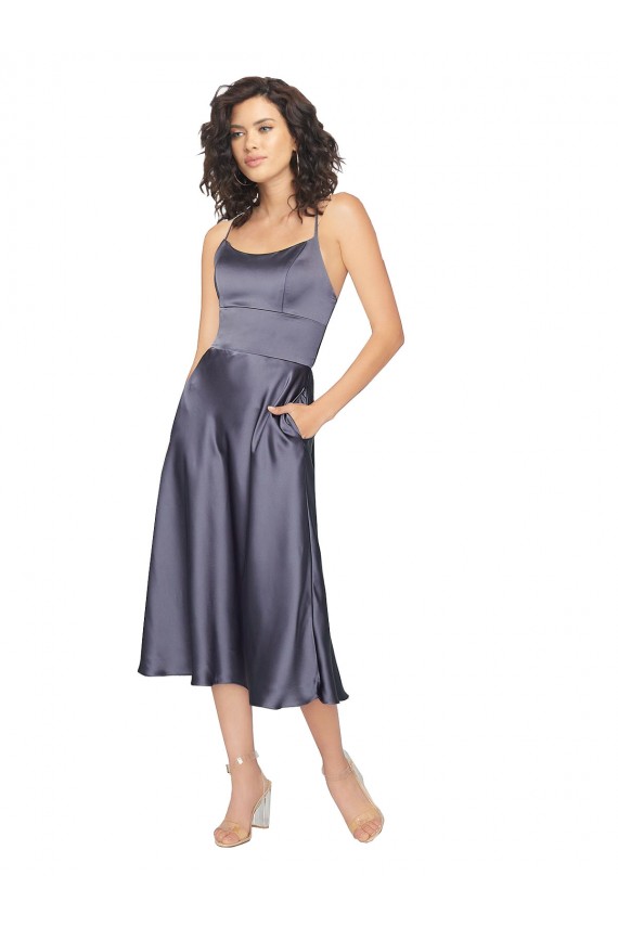 Silky Satin Scoop Neck Keyhole Back A-Line Dusk Prom Dress Canada Factory