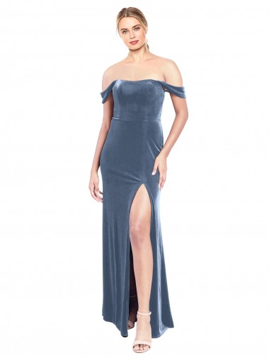Stretch Velvet Strapless A-Line Dusty Blue Prom Dress Canada Factory