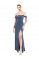 Stretch Velvet Strapless A-Line Dusty Blue Prom Dress Canada Factory