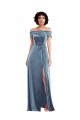 Stretch Velvet Off the Shoulder A-Line Dusty Blue Long Prom Dress Canada Factory