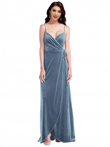 Stretch Velvet Sweetheart Low Back A-Line Dusty Blue Prom Dress Canada Factory