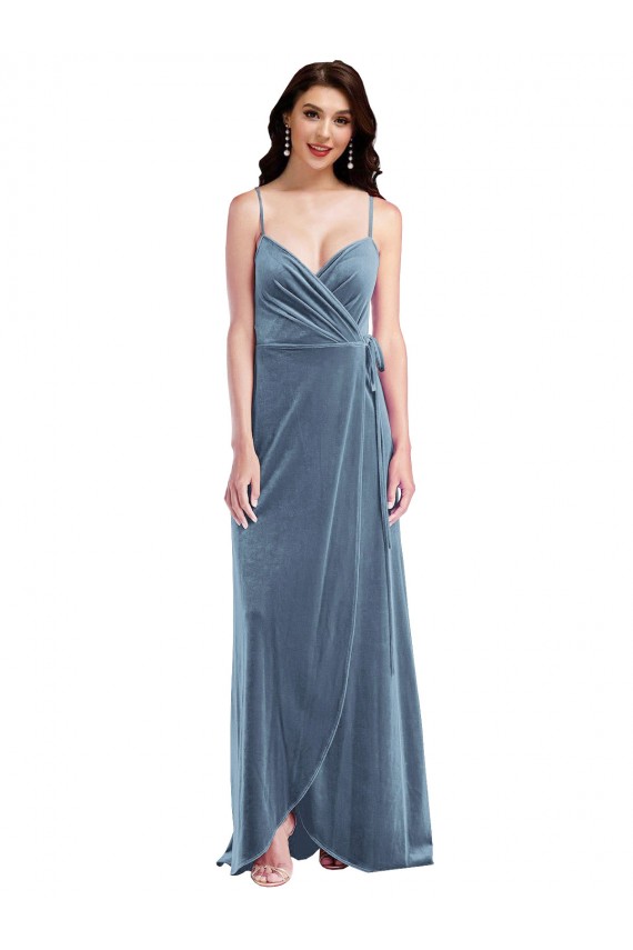 Stretch Velvet Sweetheart Low Back A-Line Dusty Blue Prom Dress Canada Factory