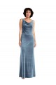 Stretch Velvet Cowl Neck V-Back Sheath Dusty Blue Prom Dress Canada Factory