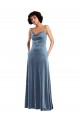 Stretch Velvet Cowl Neck Open Back Sheath Dusty Blue Prom Dress Canada Factory