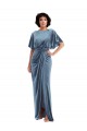 Stretch Velvet Open Back Sheath Dusty Blue Prom Dress Canada Factory