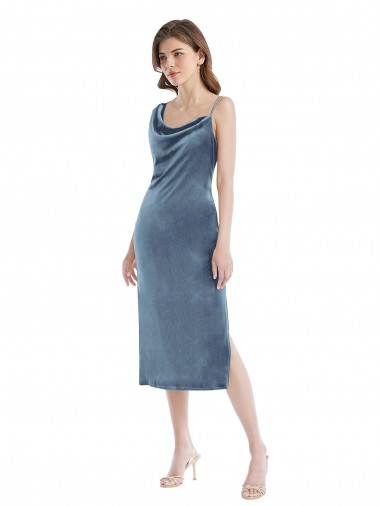 Stretch Velvet One Shoulder Sheath Dusty Blue Prom Dress Canada Factory
