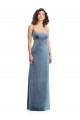 Stretch Velvet Square Neck Low Back Sheath Dusty Blue Prom Dress Canada Factory