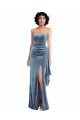 Stretch Velvet Strapless Low Back Sheath Dusty Blue Prom Dress Canada Factory