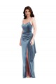 Stretch Velvet Sweetheart Low Back Trumpet Dusty Blue Prom Dress Canada Factory