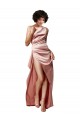 Silky Satin One Shoulder Open Back A-Line Dusty Pink Prom Dress Canada Factory