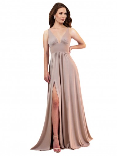 Spandex V-Neck Low Back A-Line Dusty Pink Black Tie Prom Dress Canada Factory