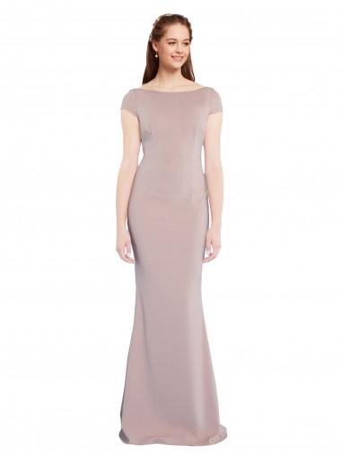Stretch Crepe Boat Neck Tie Back Mermaid Dusty Pink Prom Dress Canada Factory