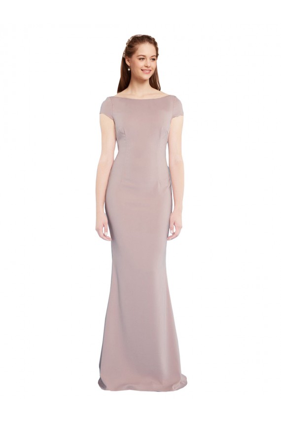 Stretch Crepe Boat Neck Tie Back Mermaid Dusty Pink Prom Dress Canada Factory