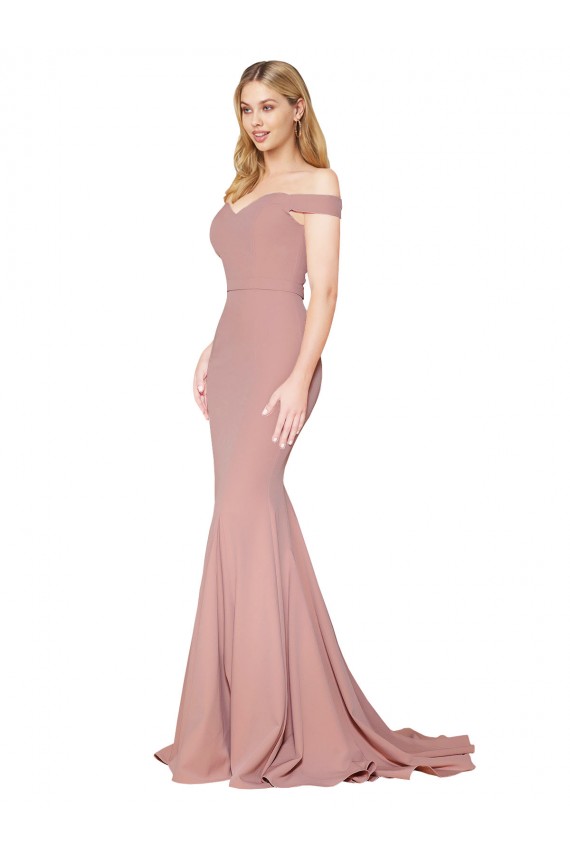 Stretch Crepe High Neck Mermaid Dusty Pink Sweep Train Prom Dress Canada Factory