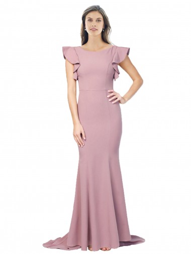 Stretch Crepe Round Neck V-Back Mermaid Dusty Pink Prom Dress Canada Factory