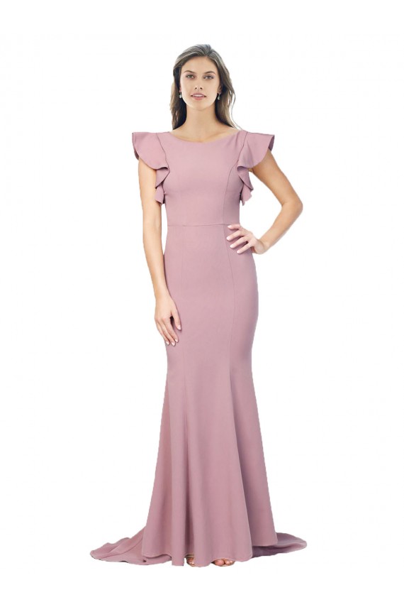 Stretch Crepe Round Neck V-Back Mermaid Dusty Pink Prom Dress Canada Factory