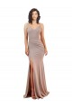 Stretch Crepe V-Neck Low Back Mermaid Dusty Pink Black Tie Prom Dress Canada Factory