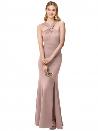 Stretch Crepe High Neck Open Back Sheath Dusty Pink Prom Dress Canada Factory